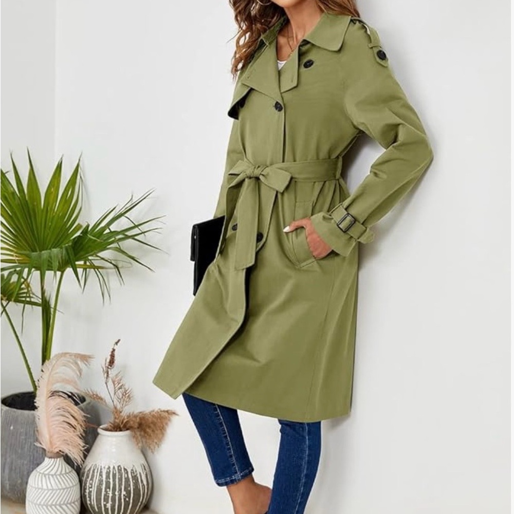 ✨ Olive Women's Khaki Trench Coat ✨ - Picture 4 of 5